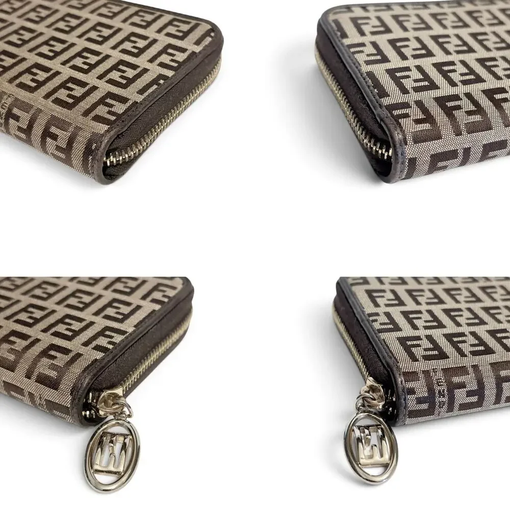 Fendi Zucchino Canvas Zip Around Wallet in Brown FF Print with Silver Hardware